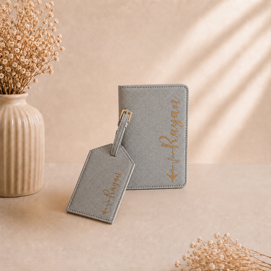Set de voyage personnalisé – Pochette passeport et étiquette de valise