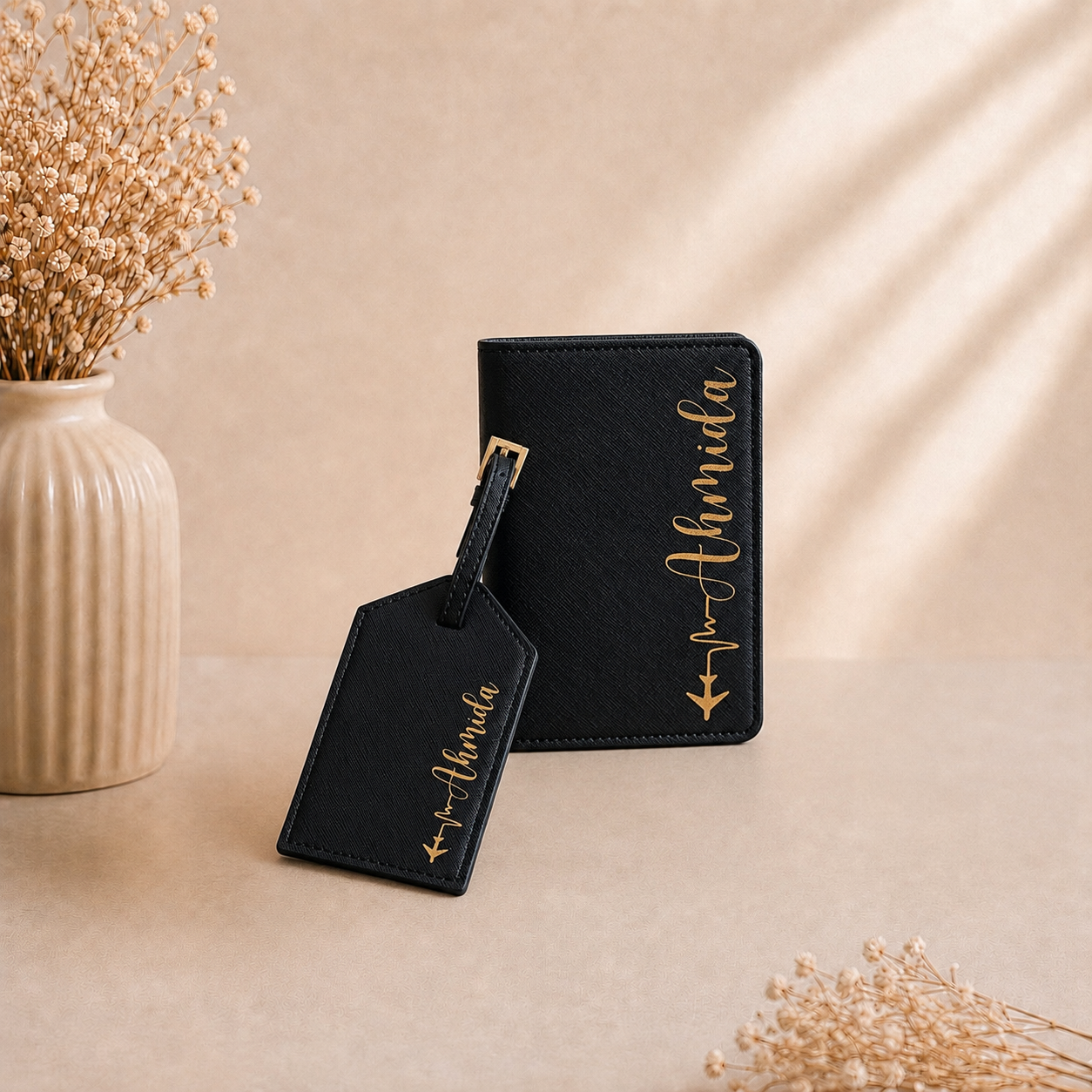 Set de voyage personnalisé – Pochette passeport et étiquette de valise