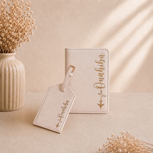 Set de voyage personnalisé – Pochette passeport et étiquette de valise