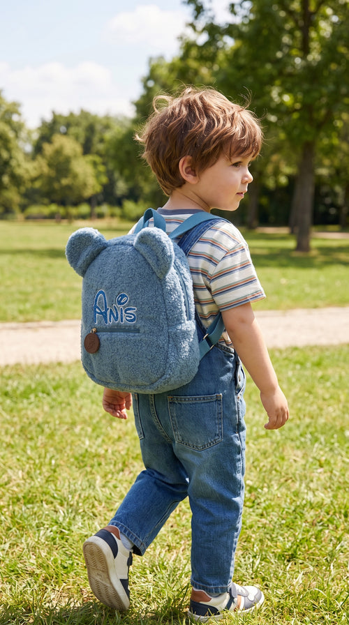 Sac à dos peluche personnalisé — Prénom flocage, oreilles d’ourson 3D