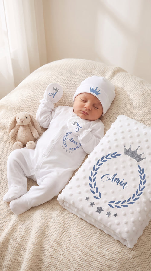 Personalisiertes Baby-Erstlingsset mit Namen – 100 % Baumwolle
