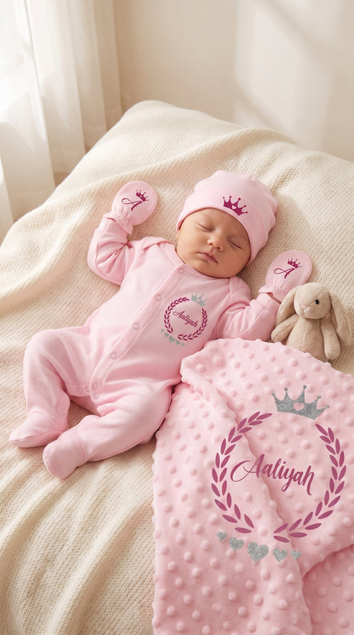 Personalisiertes Baby-Erstlingsset mit Namen – 100 % Baumwolle