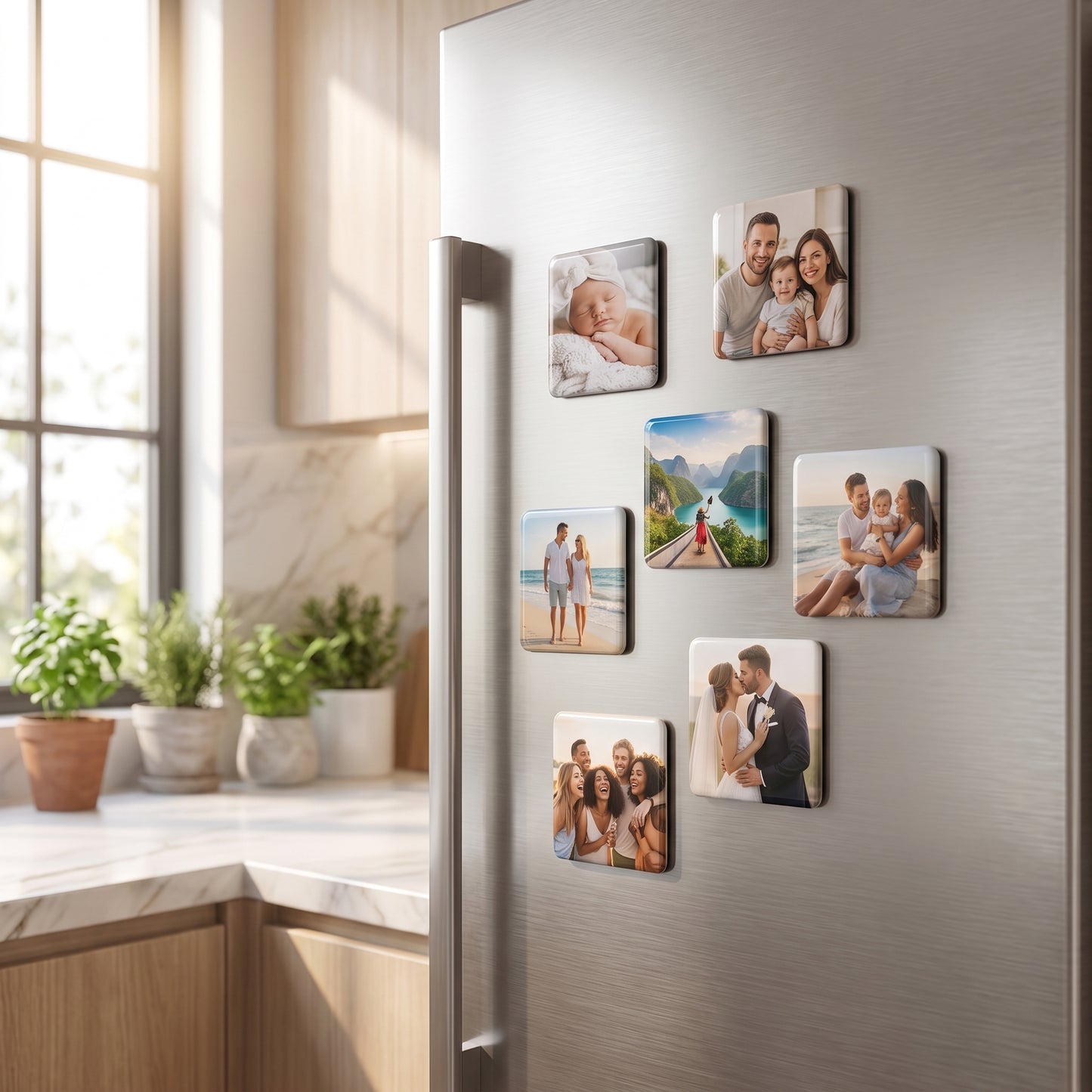 Personalisierte Foto-Magnete 5 × 5 cm – Ihre Erinnerungen am Kühlschrank